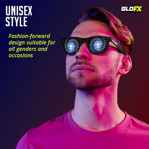 GloFX Snaps: Diffraction Rave Glasses | Black Magnetic Snap Frames with Line, Heart, and Star Lenses | 3D Prisms, Heart, a...