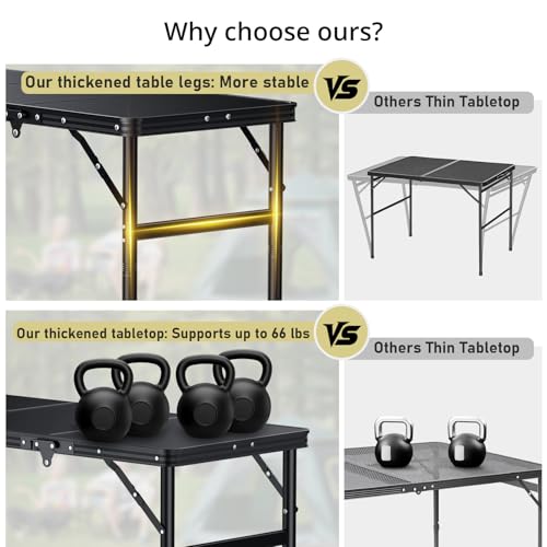 Anbte 3ft Tri-fold Camping Table Max 29.5", 3 Adjustable Heights Aluminum Folding Camping Table with Storage Bag, Lightwei...