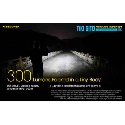 Nitecore Tiki GITD Blue Keychain Flashlight with UV & High CRI Light, 300 Lumen Everyday Carry EDC USB-C Rechargeable with Charging Cable