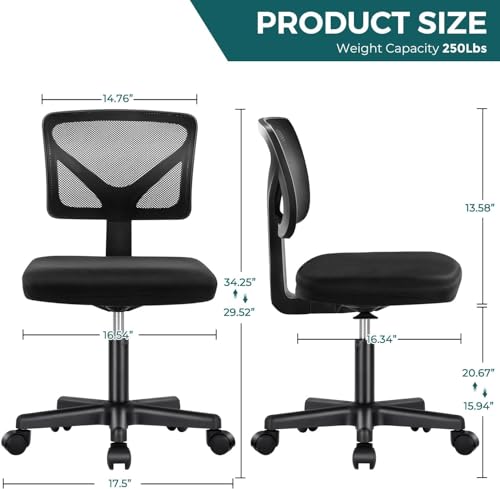 DUMOS Armless Desk Chairs Set of 2, Ergonomic Adjustable Home Office Swivel Rolling Task Chair No Arms, Comfy Mesh Mid Bac...