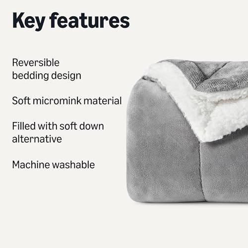 Amazon Basics Reversible Sherpa Throw Blanket, Dark Gray, 50"x60"