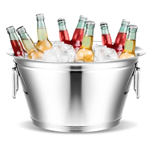 Maxdot Stainless Steel Beverage Tub 5 Gallon Champagne Buckets Insulated Ice Bucket for Parties with Double Hinged Handles...