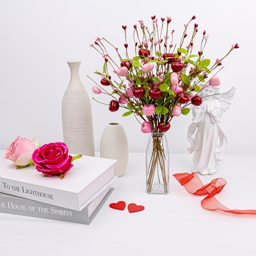 Yawwind 12 PCs Valentine Table Centerpieces 17 Inches Valentines Picks Valentines Day Floral Stems Romantic Heart Flower P...