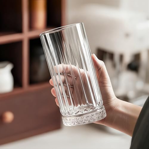 Ruckae Drinking Glasses Set of 8,15 oz and 7 oz Kitchen Water Glass Cups Set,Clear Ribbed Glassware Dishwasher Safe,Mixed ...