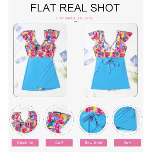 Dokotoo Women's One Piece Swimsuits with Cover up Wrap Skirt Tummy Control V-Neck 2 Piece Padded Bathing Suits
