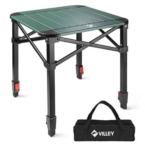 VILLEY Folding Camping Square Table with Carry Bag, Lightweight Aluminum Adjustable Square Table for Outdoor, Camping, Picnic, Backyards, BBQ (L)