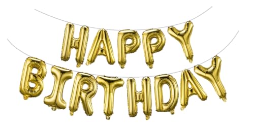 Gold Happy Birthday Balloons Banner 16 Inch Mylar Foil Letters, Inflatable Party Decor and Birthday Decorations for Women,...