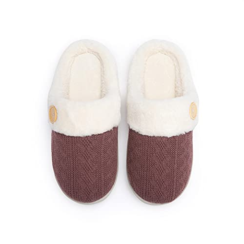 Chantomoo Womens Slipper Warm Comfy Memory Foam House Slippers Knitted Shoes Faux Fur Lined Anti-Skid Rubber Sole Bedroom ...