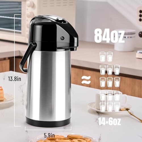 PARACITY Upgraded Airpot Coffee Carafe with Double Pump, Stainless Steel Drink Dispenser for Hot/Cold Beverage with Lazy S...