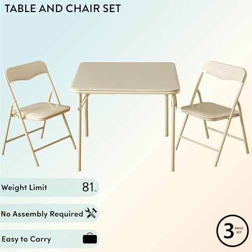 Heritage Kids Beige Kids Activity Table and Chair Set,3-Piece Furniture Set with 1 Square Table & 2 Folding Chairs,Playroo...