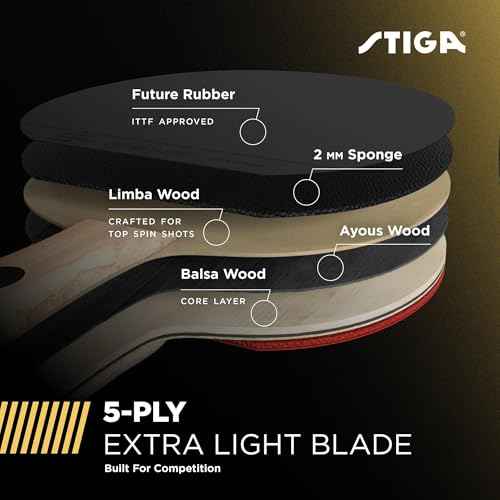 STIGA Bullet Ping Pong Paddle ? 5-ply Extra Light Blade ? 2mm Premium Sponge ? Flared Handle for Masterful Grip ? Performance Table Tennis Racket for Competitive Play