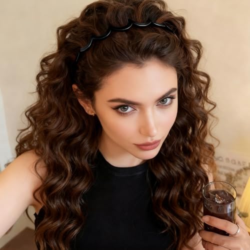 AHONEY 8 Pack Black Headbands for Women Mens Zig Zag Headbands with Teeth Non Slip Hairbands for Women's Fashion Hair Acce...