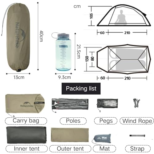 Naturehike Cloud up Pro Camping Tent, 1/2/3 Person Ultralight Hiking Tent, Waterproof Backpacking Tent for One Man, Free S...