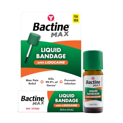 Bactine MAX Liquid Bandage with Lidocaine - Wound Cleaning Liquid Bandage for Skin - Kills 99% of Germs, Covers, Protects...