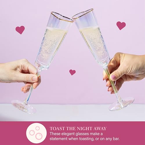 Paris Hilton Heart Shaped Champagne Flute Gift Set, Elegant Handmade Glassware Set, Perfect for Celebrations, Weddings or ...
