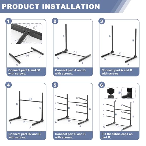 WALMANN Garage Kayak Rack, Heavy-Duty Metal Kayak Storage Rack Adjustable Freestanding Kayak Stand