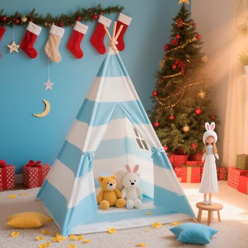 xiaowantong Teepee Tent for Kids with Padded Mat, Lights, and Carry Bag, Washable Playhouse for Indoor Use, Ideal Play Ten...