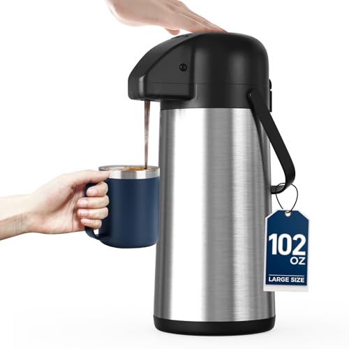 Coffee Carafe for Keeping Hot - Gezoss 102OZ / 3L Airpot Coffee Dispenser with Pump - Large Coffee Carafe for Hot Drinks T...