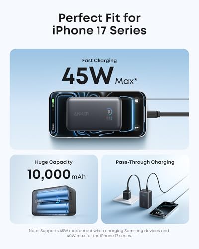 Anker Nano Portable Charger, 10,000mAh 45W Max Compact Power Bank, Travel Essential Phone Battery Pack with 2.3 ft InstaCo...