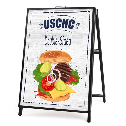 USCNC 24 x 36 Inch A Frame Sign Double-Sided Folding Sandwich Board Heavy Duty Slide-in Sidewalk Signboard for Outdoor Str...