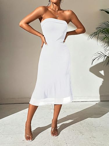 SOLY HUX Women's Strapless Midi Dress Tube Top Off Shoulder Sleeveless Fitted Cocktail Club Party Formal Long Dresses
