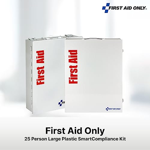 First Aid Only 90658 25-Person SmartCompliance First Aid Kit for Businesses, ANSI 2015 Compliant Metal Food Service First ...