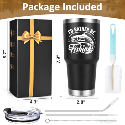 Lifecapido Fishing Gifts for Men, Gifts for Fisherman, I'd Rather Be Fishing 30oz Stainless Steel Insulated Tumbler, Birth...