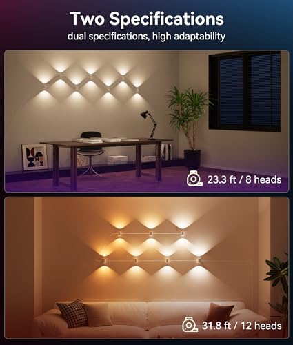 8 Lamp RGBCW Indoor Wall Lights, Up Down Lighting Bedroom Wall Sconces, Music Sync, DIY Styling White Color Changing Wall ...
