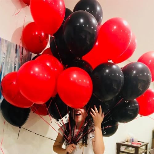 YMSZ Red and Black Balloons, Black and Red Balloons Garland Arch Kit with Different Size for Birthday, New Years, BBQ Casino, Graduation and Anniversary Decorations Supplies