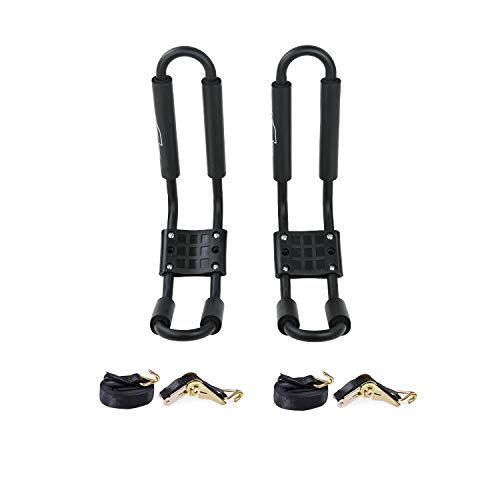 AA-Racks J-Bar Rack Roof Top Mount with 16 Ft Ratchet Lashing Straps, Folding Carrier for Your Canoe, SUP and Kayaks on SU...