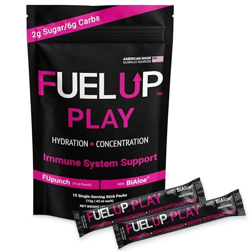 Fuel Up Play Electrolyte Powder with BiAloe® | Hydration + Focus Formula | Sugar Free | 15 Single-Serve Stick Packs | Frui...