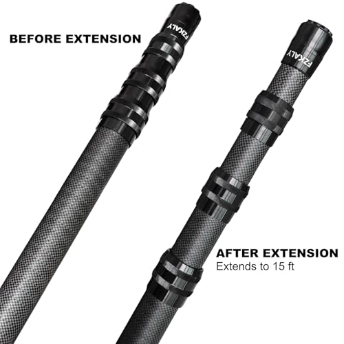 Fzkaly Carbon Fiber Pool Pole, Professional 15 FT Telescoping Swimming Pool Cleaning Pole 4.6 to 15 FT, Ultra-Lightweight ...