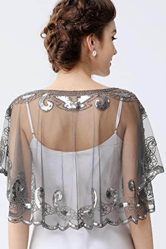 BABEYOND 1920s Shawl Wraps Sequin Beaded Evening Cape Bridal Shawl Bolero Flapper Cover Up