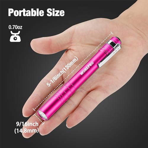 WORKPRO LED Pen Light, Aluminum Pen Flashlights, Pocket Flashlight with Clip for Inspection, Emergency, Everyday, 2AAA Bat...