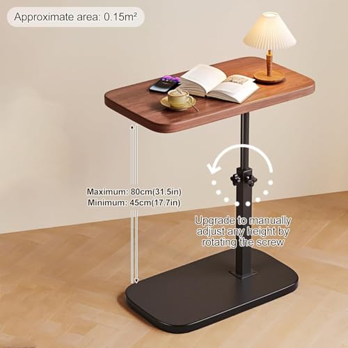 Adjustable C Shaped Side Table, 360° Rotating Sofa End Table with Lift Top, TV Tray for Couch or Bedside Use(Brown)