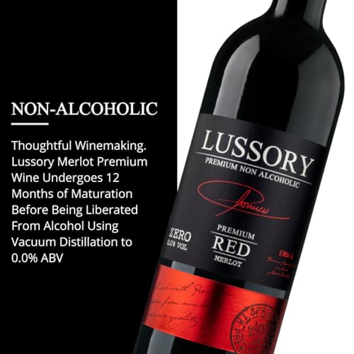 Lussory Premium Merlot Alcohol Removed 0.0% Dealcoholized Red Non Alcoholic Wine From Spain, Low Calories, Low Sugar, Hala...