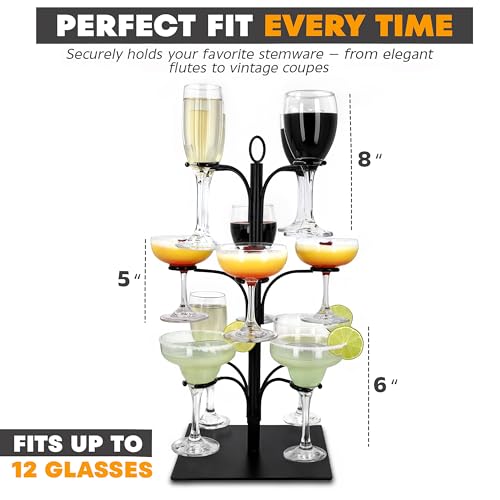 Ksestor Drink Stand - Holds 12 Glasses – Cocktail Tree Stand Tower- Mimosa Bar Display for Parties - Wine Glass Holder