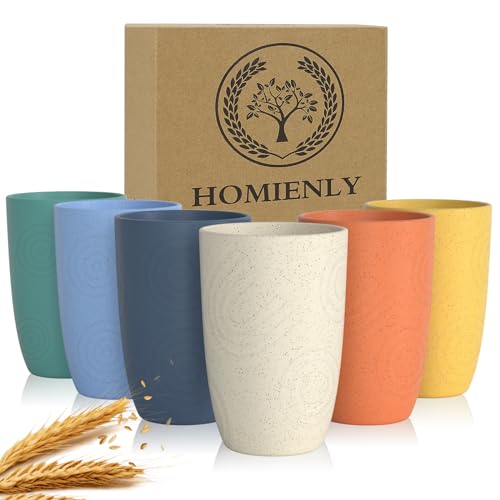 Homienly Drinking Glasses Premium Wheat Straw Unbreakable Cups - Set of 6 Alternative to Plastic Cups Reusable Unbreakable...