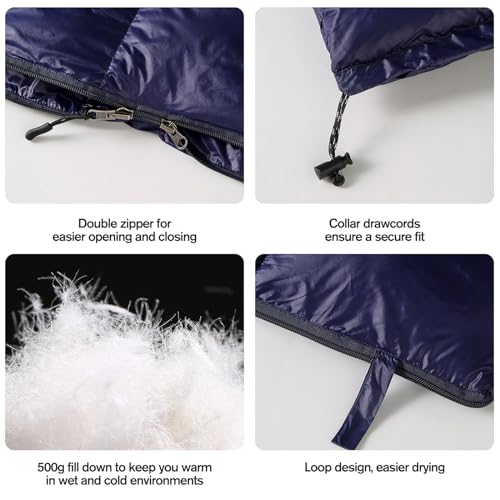 ShinHye Ultralight Adult Sleeping Bag 500g Premium Duck Down - Waterproof & Compressible 3-Season Camping/Backpacking 40-5...