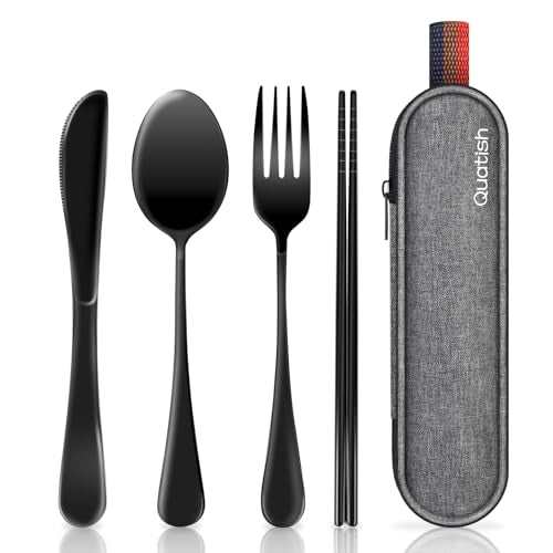 Travel Utensils with Case, Quatish Portable Silverware Set for Work, Stainless Steel Reusable Travel Cutlery Set, Fork and...