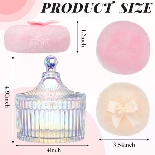 Tioncy 3 Pcs Large Body Powder Puff and Container Valentine's Day gift Powder Container with Puff Crystal Case Soft Washab...