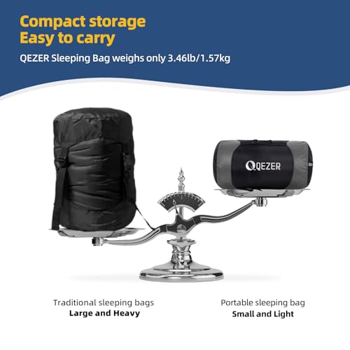 QEZER Down Sleeping Bag for Adults 620 Fill Power 0 Degree Sleeping Bag Cold Weather Ultralight with Pouch for Backpackin...
