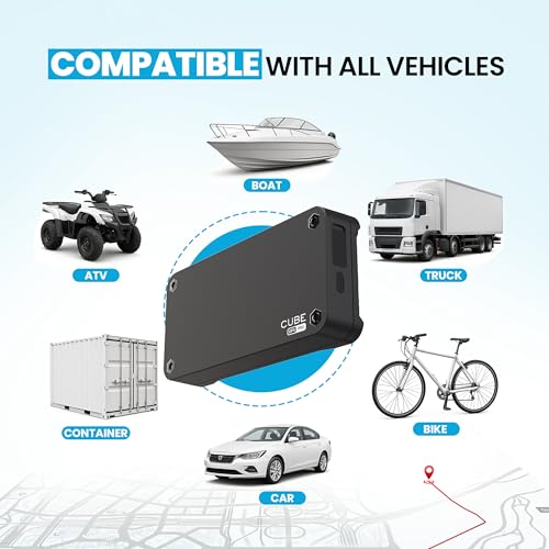 Cube Pro GPS Tracker for Vehicles with Built-in 1 Year Battery - IP67 Waterproof Real Time GPS Tracker for Cars - iOS & An...
