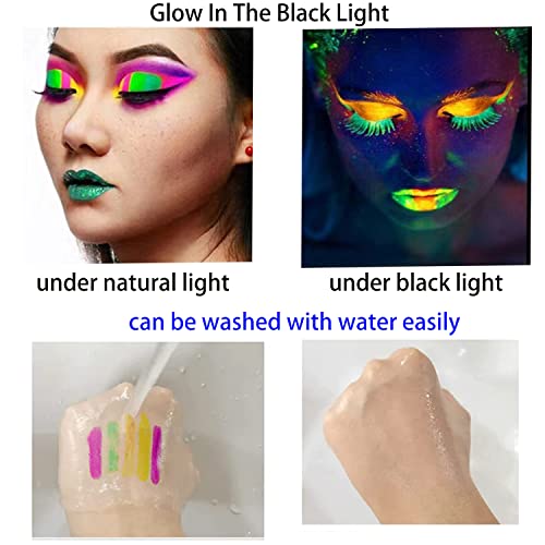 12 PCS Glow Face Body Paint, Glow In The Dark Under UV Black Light Sticks Makeup Neon Face Painting Kits for Adult Hallowe...
