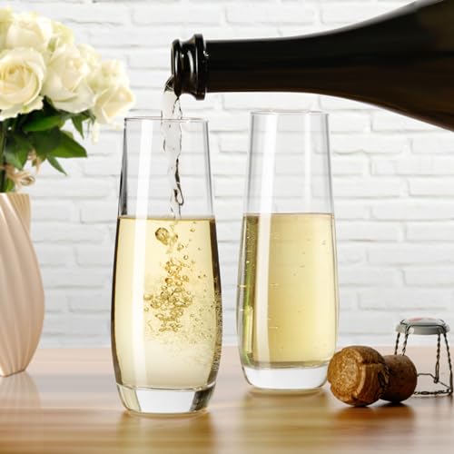 PARACITY Stemless Champagne Flutes 8 oz, Cocktail Glasses, Champagne Glasses Set of 2, Gift for Birthday, Wedding, Christmas