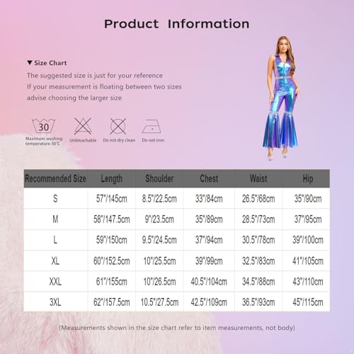ACSUSS Women's 70s 80s Shiny Metallic Disco Jumpsuit Sleeveless Backless for Rave & Themed Parties Hot Pink X-Large