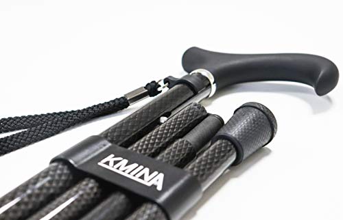 KMINA Folding Cane for Men and Women (Carbon Fiber), Soft Grip, Adjustable Height, Lightweight, Black, PRO Model