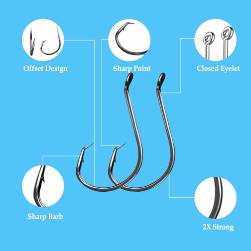 Living Lures Fishing Hooks, Circle Hooks, 150PCS 2X Strong Rust & Corrosion Resistant High Carbon Steel, Saltwater Fishin...