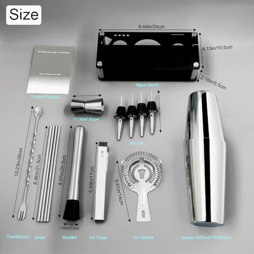 Professional Cocktail Shaker Set with Stand Cocktail Recipes, 15-Piece 750/600ml Bartender Kit, Bar Sets Bartending Kit Ba...