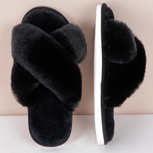 Slippers for Women Cross Band Cozy Soft House Slippers Open Toe Shoes for Indoor Outdoor